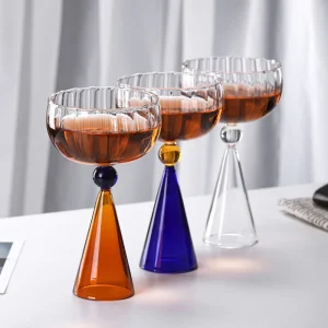 540209895 Creative High Borosilicate Glass Transparent Wine Glasses Vertical Stripes Champagne Goblet Home Amber Blue Coffee Cups Handmade